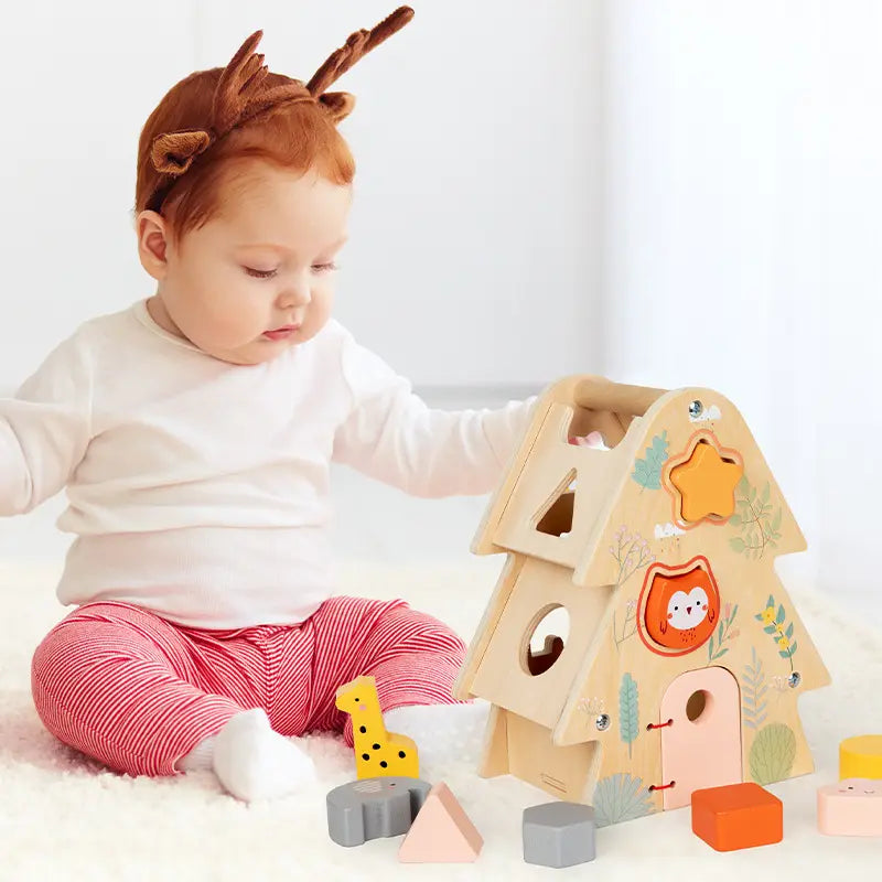 CPC Wooden Children Montessori Geometry Matching Tree House Building Blocks Shape Sorter Educational Toys