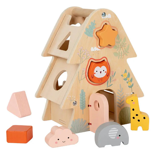 CPC Wooden Children Montessori Geometry Matching Tree House Building Blocks Shape Sorter Educational Toys